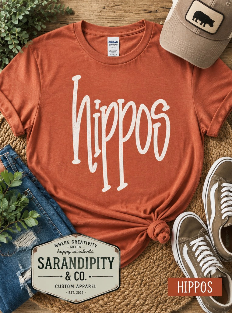 Hutto Hippos Retro Script Tee